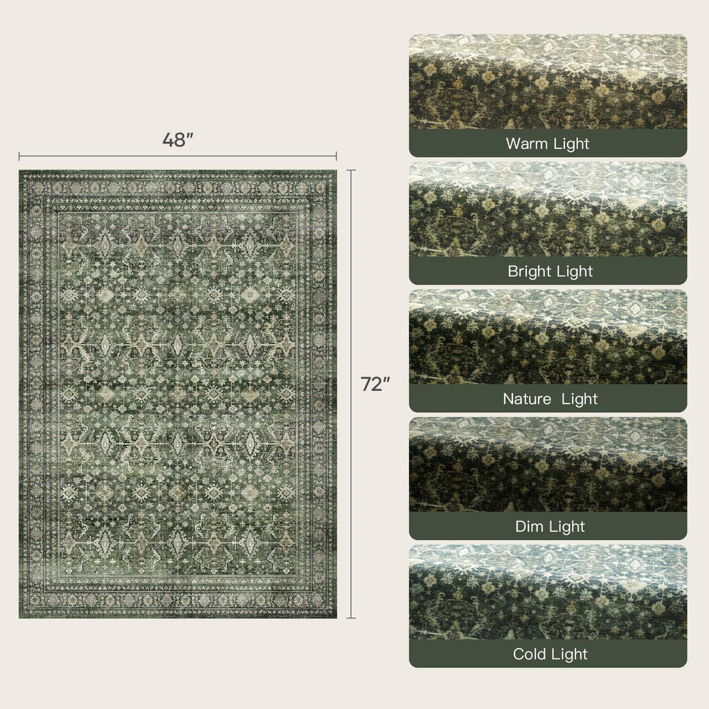 3x5 Area Rugs, Green Washable Non-Slip Area Rug