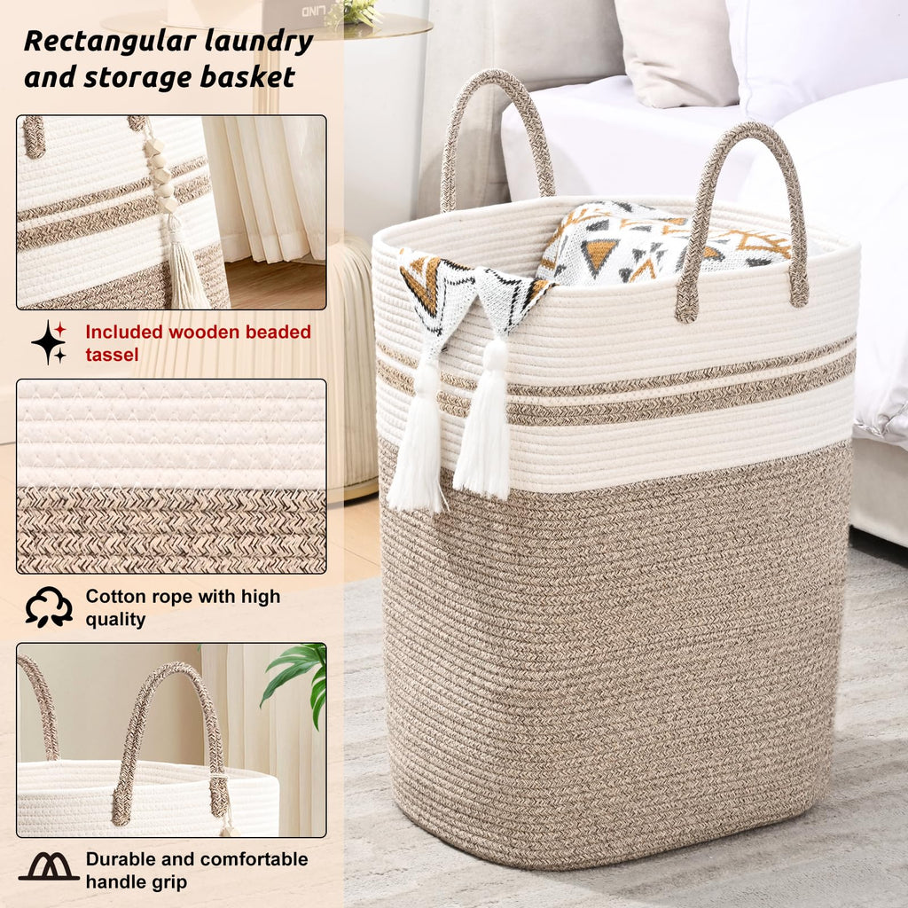 Woven Laundry Basket for Clothes, 65L Large Rectangle Laundry Hampers, Nursery Storage Basket for Toys, Tall Dirty