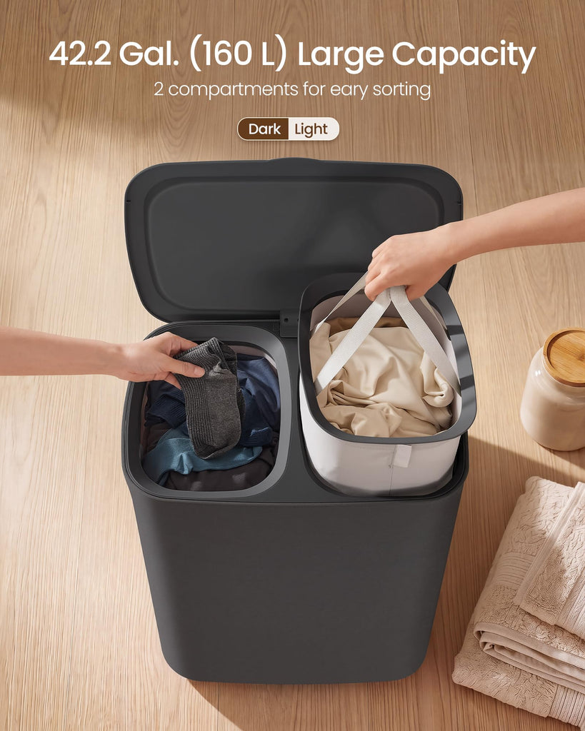 Laundry Hamper with Lid, 160L Double Laundry Basket, Steel Frame