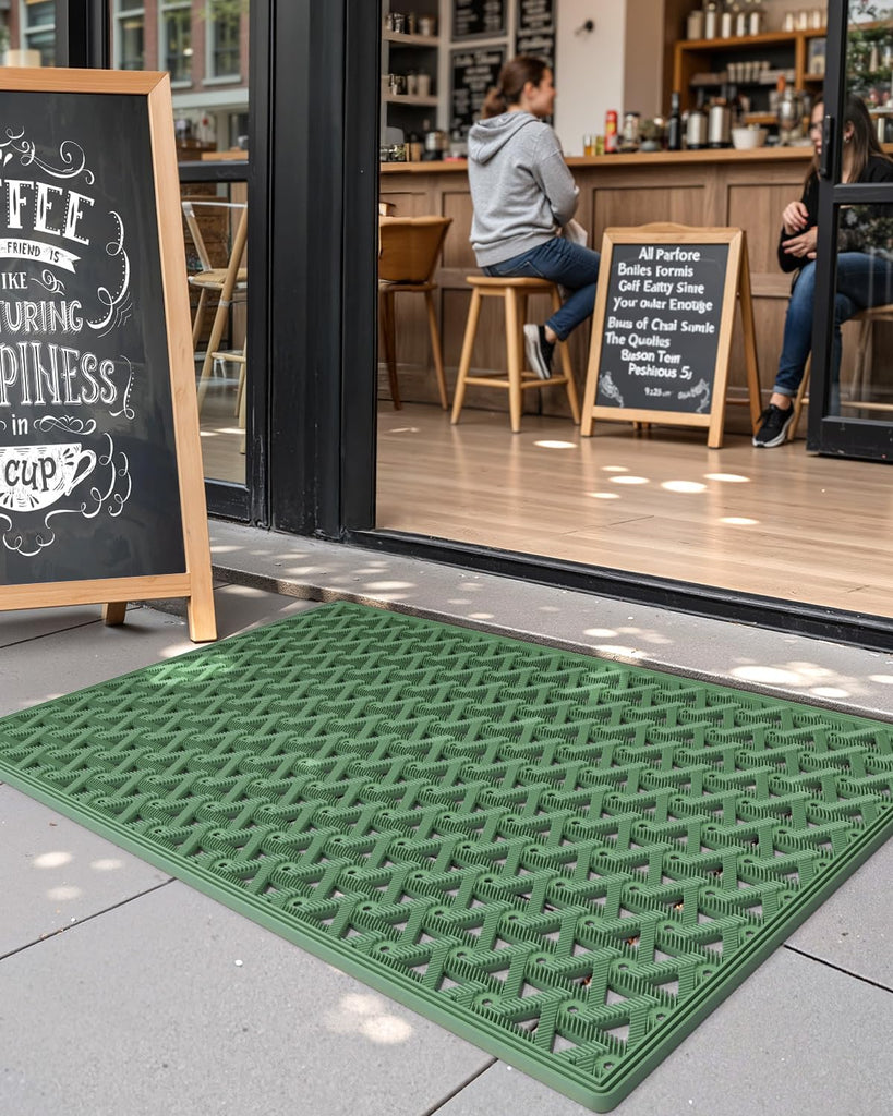 Door Mat Outside Entrance with Drainage, 24"X36" Green