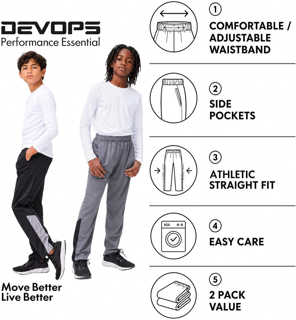 2 Pack Boys Athletic Pants Lightweight Active Track Pants with Pockets