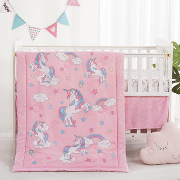 3 Pieces Baby Bedding Set for Boy Girls, Baby Bedding Set for Newborn, Infant & Toddler - Unicorn