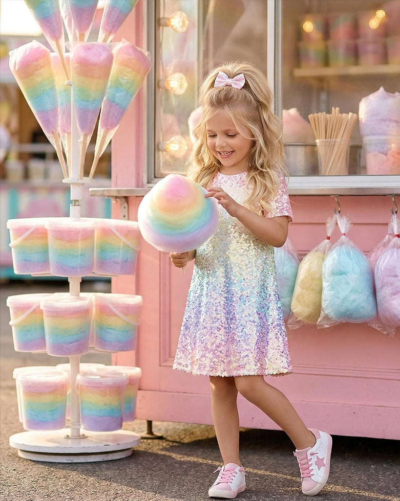Girls Ombre Pastel Gradient Shimmer Sparkle Colorful Sequin Party Dress