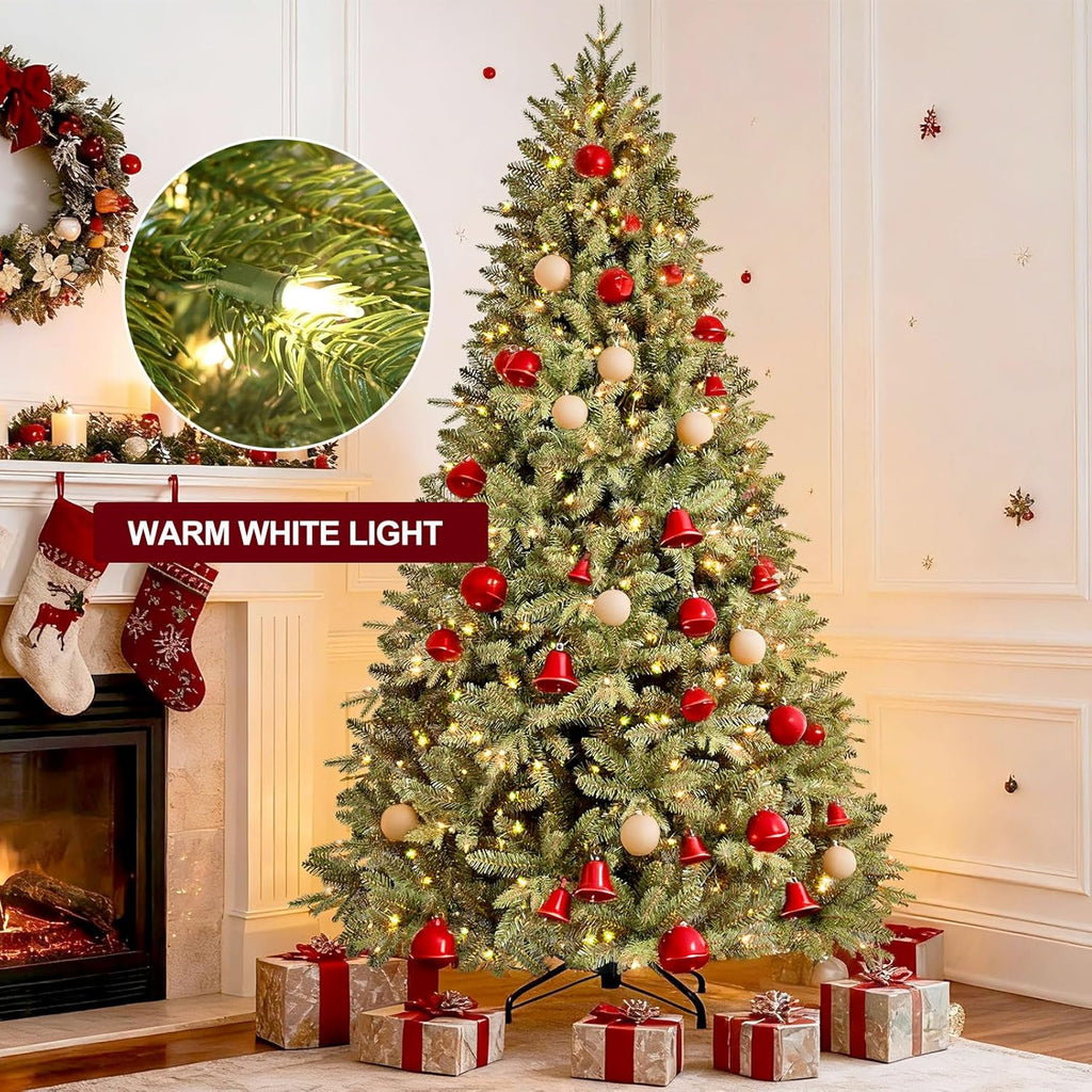 7FT Prelit Artificial Christmas Tree, 2272 PE/PVC Tips, 500 Lights | Warm White Incandescent Lights, Full Realistic