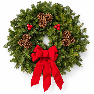 Fresh Fragrant Balsam Christmas Wreath, Berries & Pinecones, Made in Maine