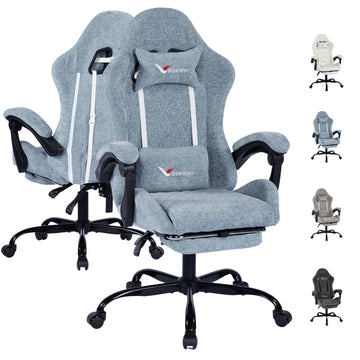 Fabric Gaming Chair for Adults, Ergonomic Computer Office Desk Chair with Footrest, Pocket Spring Cushion, Reclining
