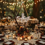 45" Gold Wedding Candelabra Set of 4 | Tall Crystal-Accent Centerpieces with Acrylic Diamond Drops for Reception