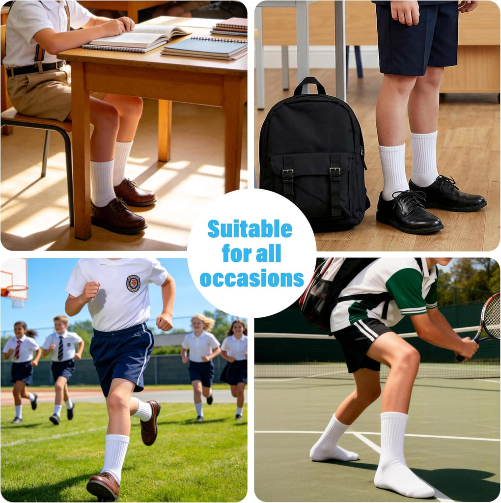 Unisex School Kids Boys Girls Athletic Socks Soft Cotton Student Uniform White Black Gray Crew Socks 6 Pairs