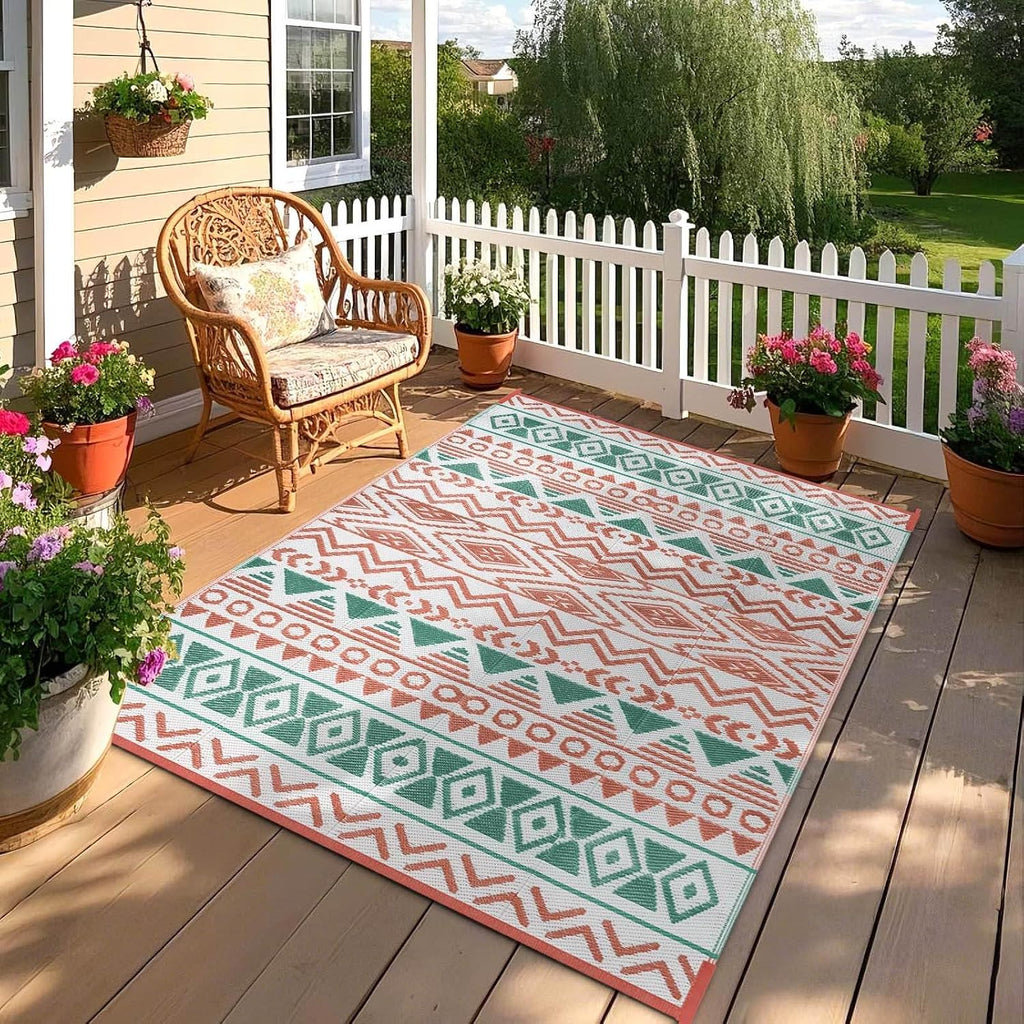 Waterproof Reversible Patio Rug, Plastic Straw Mat for RV Camping