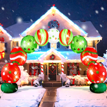 8.2 FT Giant Christmas Inflatable Arch LED Yard Decor, Ball Arch