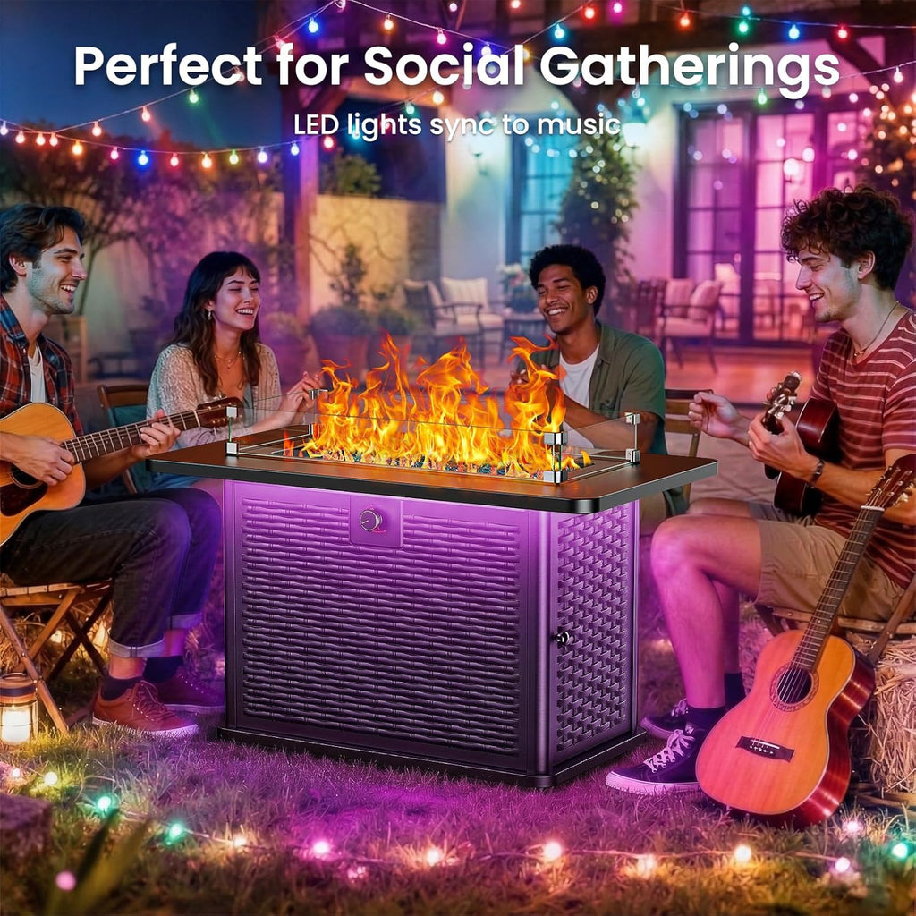 43" Rectangular Propane Fire Pit with RGB Lighting Strip