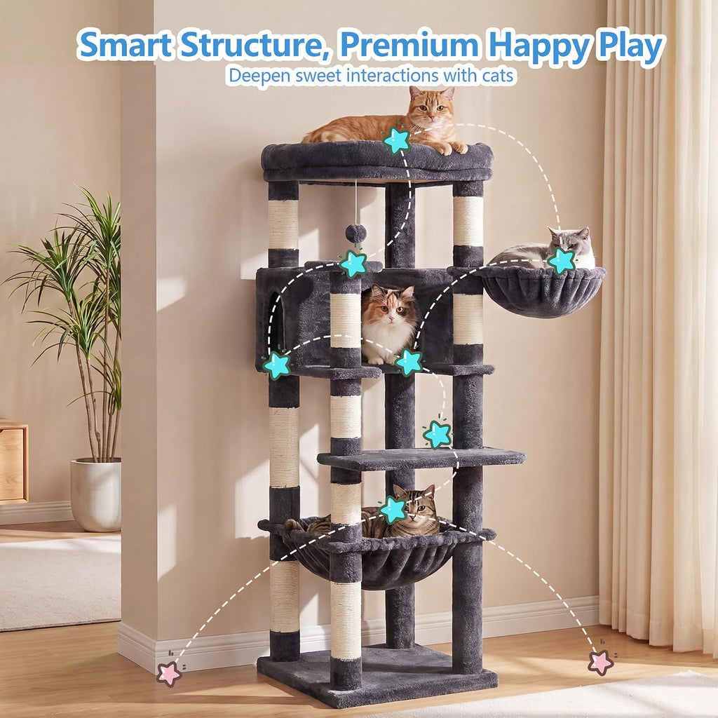 53.1" Corner Cat Tree for Large Cats - Interactive Play