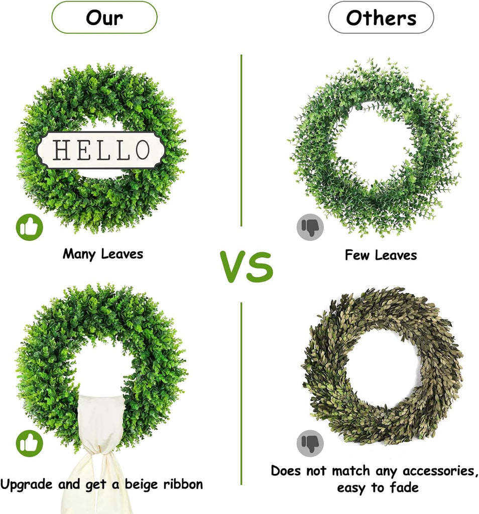 Large Boxwood Wreath Front Door 24'' Artificial Spring Wreaths for Front Door Farmhouse Wedding Green Year Round