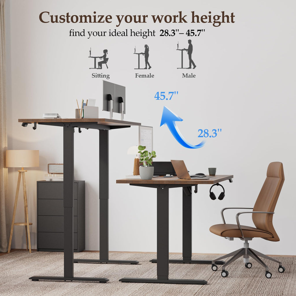 48 x 24" Electric Standing Desk, Height Adjustable, Rustic Brown