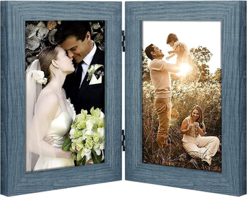5x7 Double Picture Frame, Hinged 2-Photo Frame, Blue1 Pack