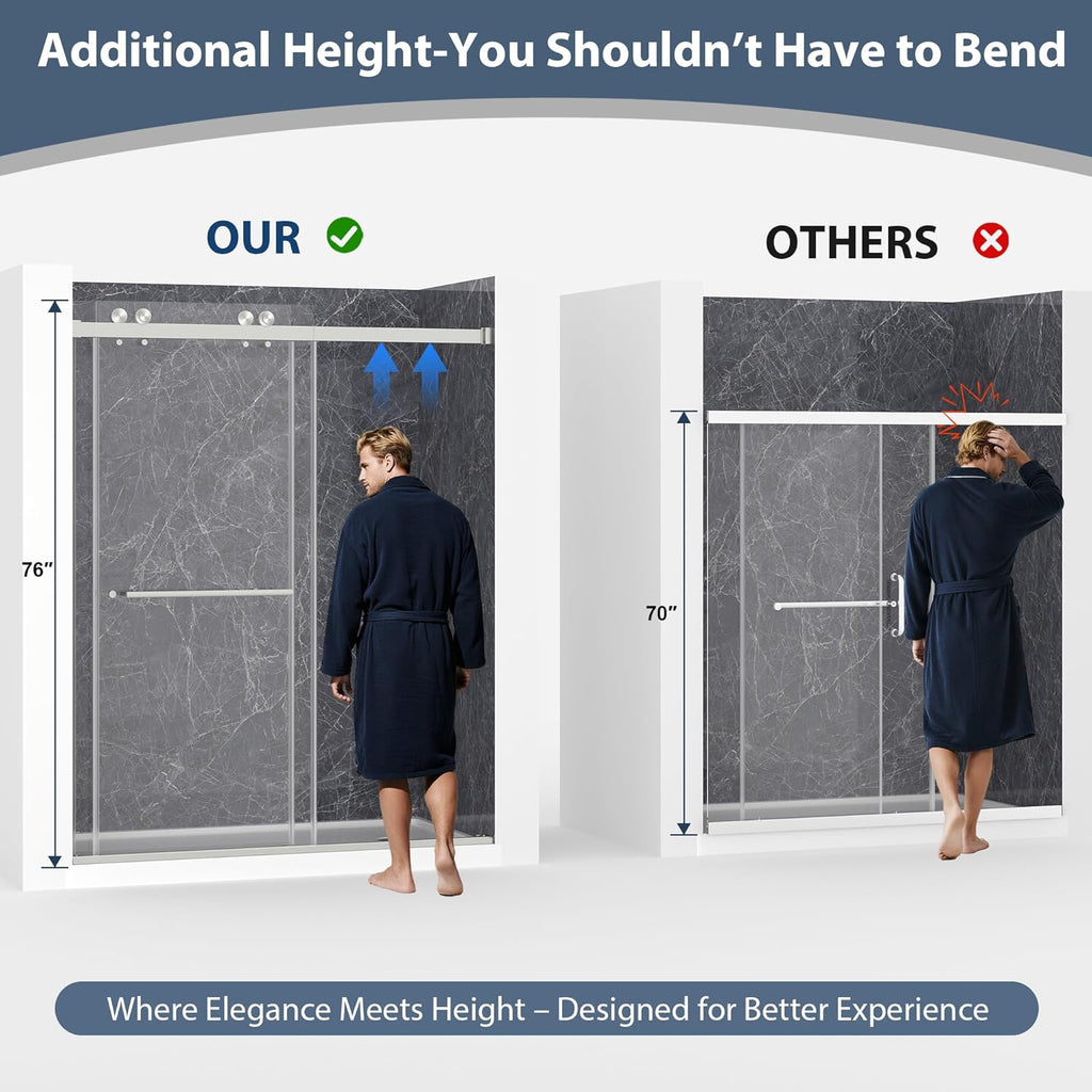 Frameless Double Sliding Shower Doors, 55-60" W x 76" H Shower Glass Door