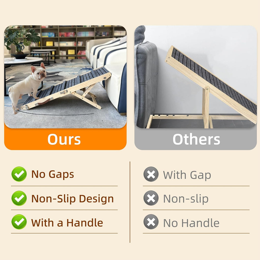 Dog Ramp for Bed, Non-Slip, Extra Wide Pet Ramp, Wooden Foldable (S)