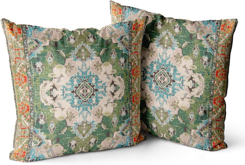 Boho Throw Pillow Covers 18x18 inch Set of 2 Boho Rug Carpet Double Sided Pattern Cotton Soft Pillow Case Cushion