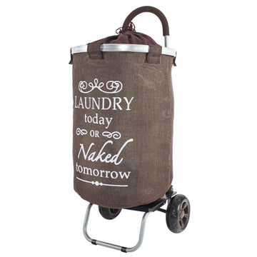 Laundry Trolley Dolly, Brown Laundry Bag Hamper Basket cart with wheels sorter