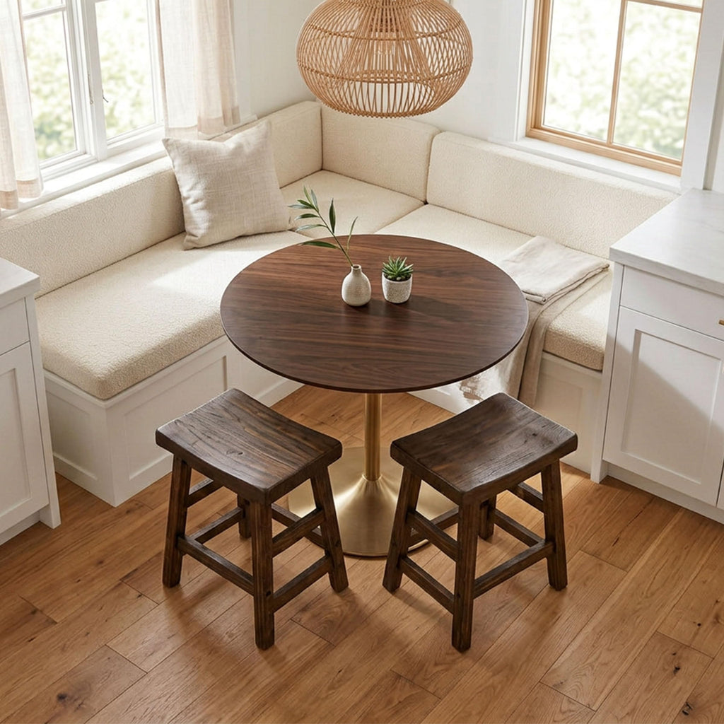 Pomona Solid Wood Bar Stool Set of 2, Rustic Brown, 20"