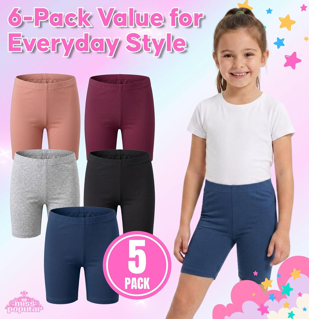 Girls Cotton Spandex Biker Shorts Pack Stretch Active Shorts Elastic Waist Dance School Play
