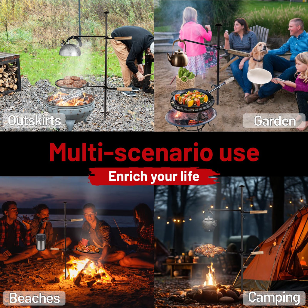 Swivel Campfire Grill Grate Heavy Duty Camping Grill 360° Adjustable Over Fire Pit Grill for Outdoor Barbecue Camping