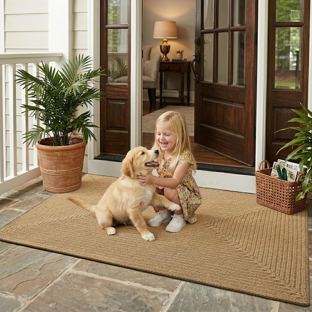 Natural Jute Indoor Door Mat, 24 x 36, Non-Slip Handwoven Entryway Mat