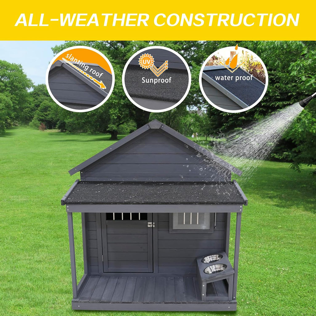 Large Outdoor Dog House, 44.2 x 44.6 x 44.6 inches, Weatherproof Wood Construction with Asphalt Roof, Covered