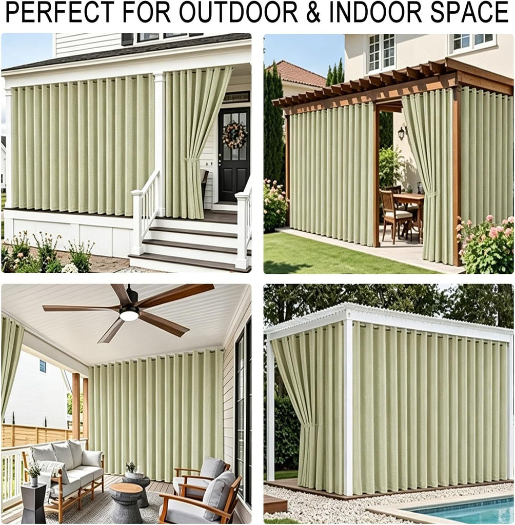 Waterproof Outdoor Curtains , 6 Panels Privacy Weatherproof Outside Curtains for Pergola, Gazebo, Porch, Cabana