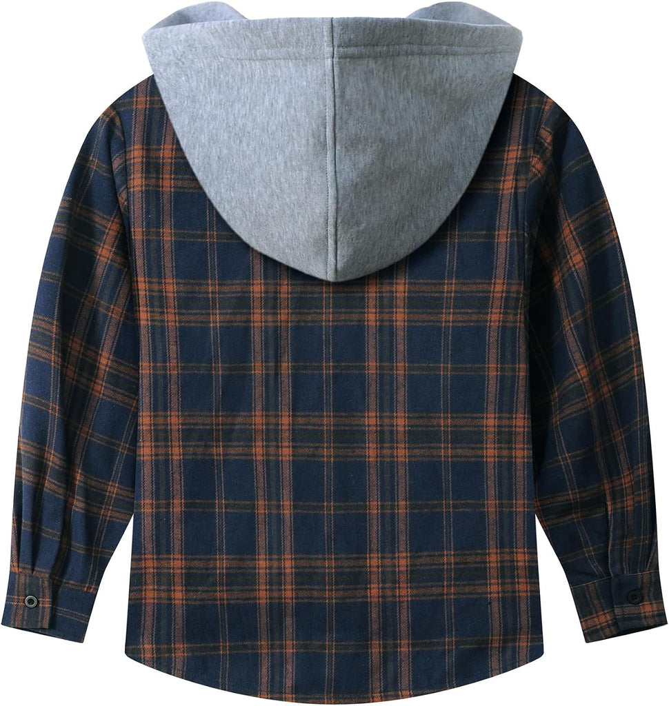 3 Pack Boys Girls Plaid Flannel Shirts Unisex Kids Long Sleeve Casual Button Down Shirts with Hood