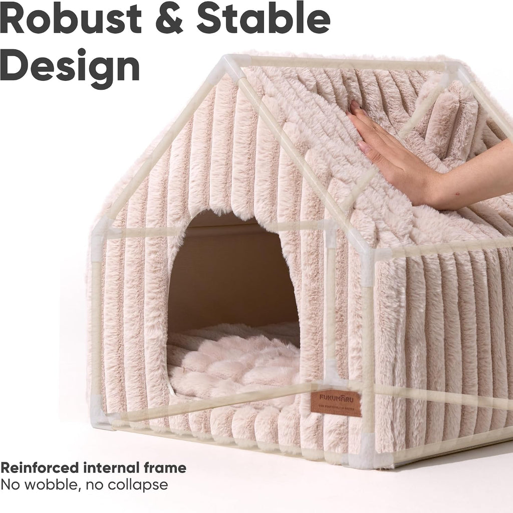 Cat Bed Cave, Enclosed Washable Covered Dog Bed with Support Frame