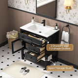 30" Black Freestanding Bathroom Vanity with Sink - Vanity Cabinet with Adjustable Feet