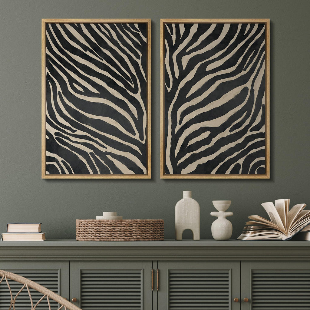 Framed Canvas Print Wall Art Set Abstract Black and Ivory Zebra Pattern Modern Abstract Illustration Modern Art