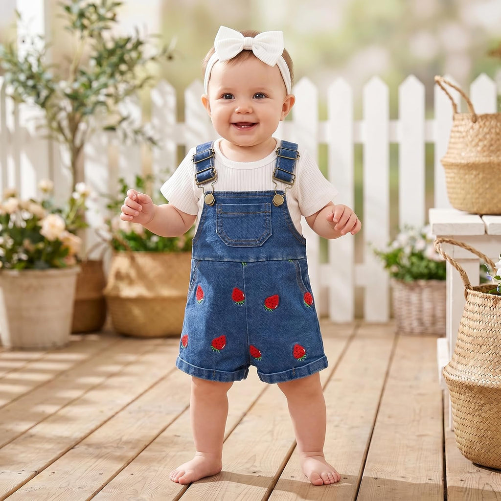 Baby Girls Denim Overall Shorts Set Short Sleeve Romper Jean Shortall Outfit