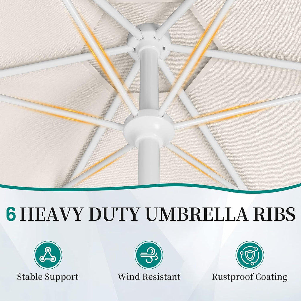 Patio Umbrella with Wavy Trim, UV-Fade-Resistant Canopy, Crank & Tilt - White 9ft
