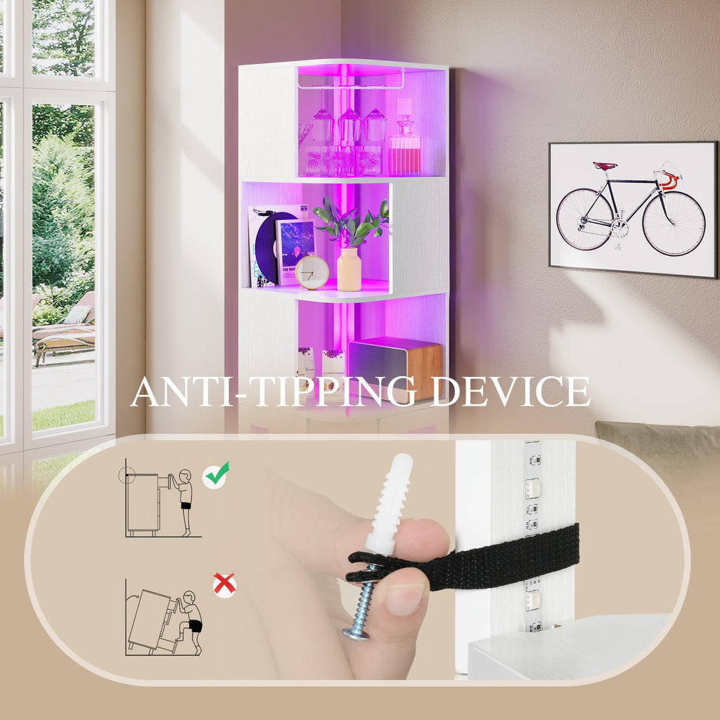 Corner Wine Cabinet with LED Lights & Glass Holder