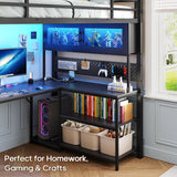 Twin Loft Bed with L-Shaped Gaming Desk, Storage Drawers & Hutch, Expanded Safety Power Outlet