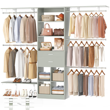 Closet System - 8FT Closet Organizer System with Wooden Drawers, 96" Closet Systems for Walk-In Closets with Cuttable