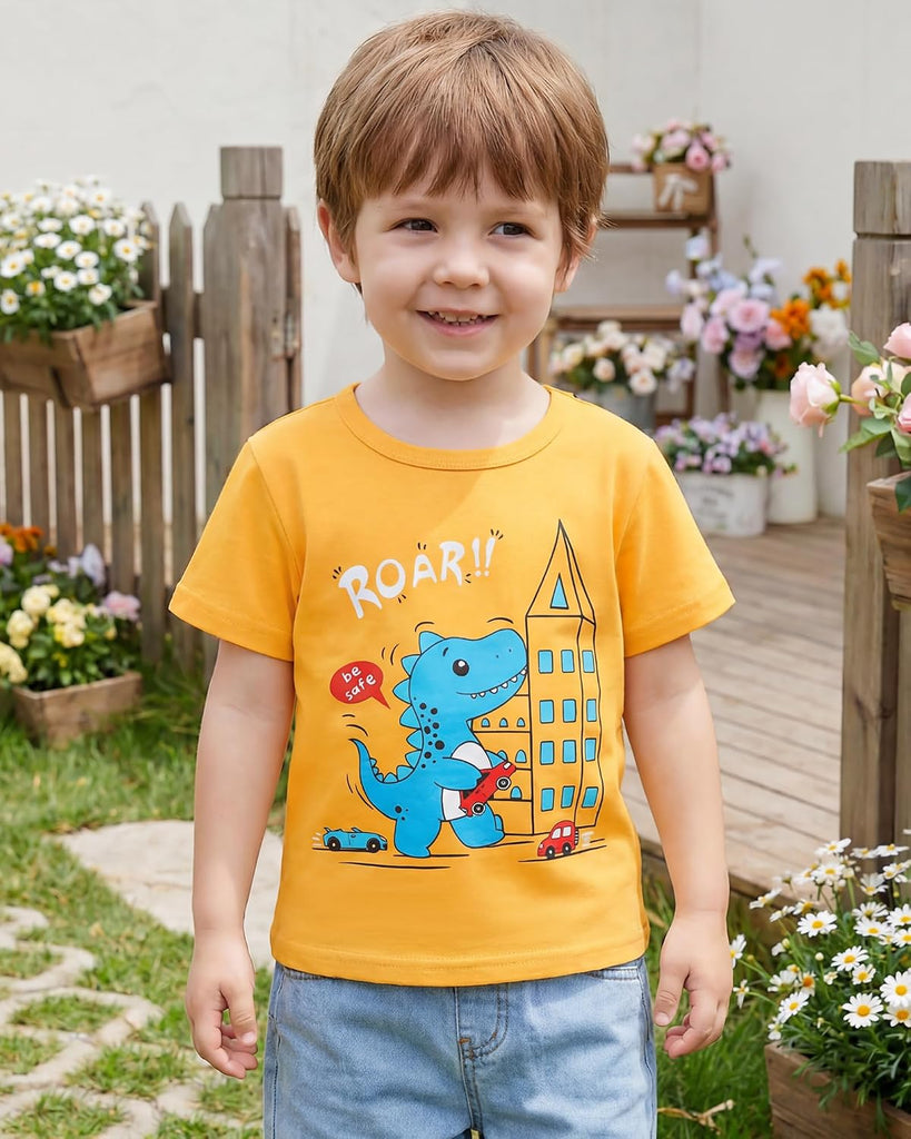 Toddler Boy Shirts Summer Short Sleeve T-Shirts Cotton Casual Graphic Crewneck Top Tees Pack