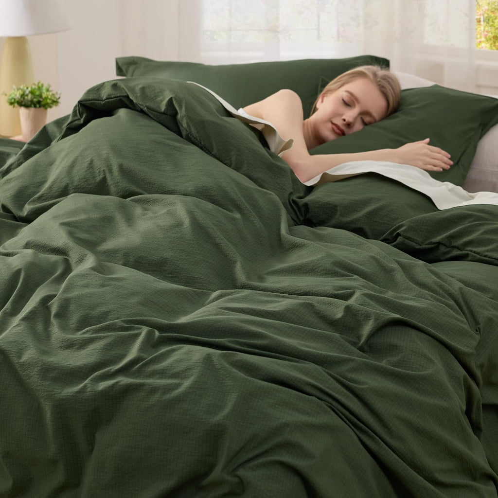 Textured Duvet Cover Queen - Cotton-Like Polyester Jacquard Duvet Cover Set for All Seasons - 3 Pieces Elevated Dobby