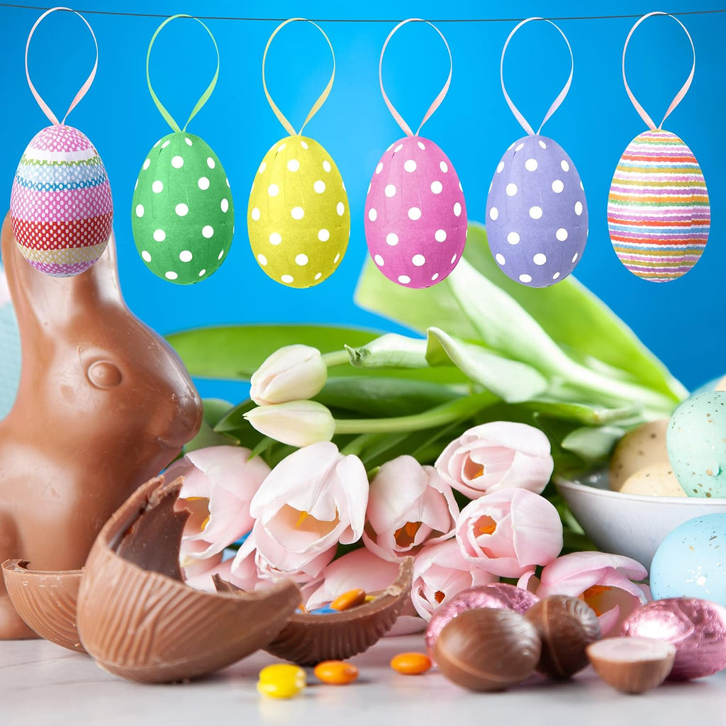 Easter Hanging Eggs, Colorful Paper Egg Tree Ornaments (Paper-Small) - Set of 30