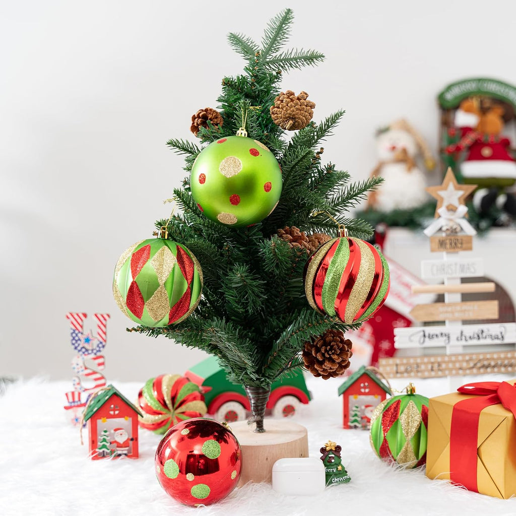4 Inch Large Christmas Ball Ornaments, 12PCS Shatterproof Red, Green, Gold Christmas Ornaments - Classic Polka Dot