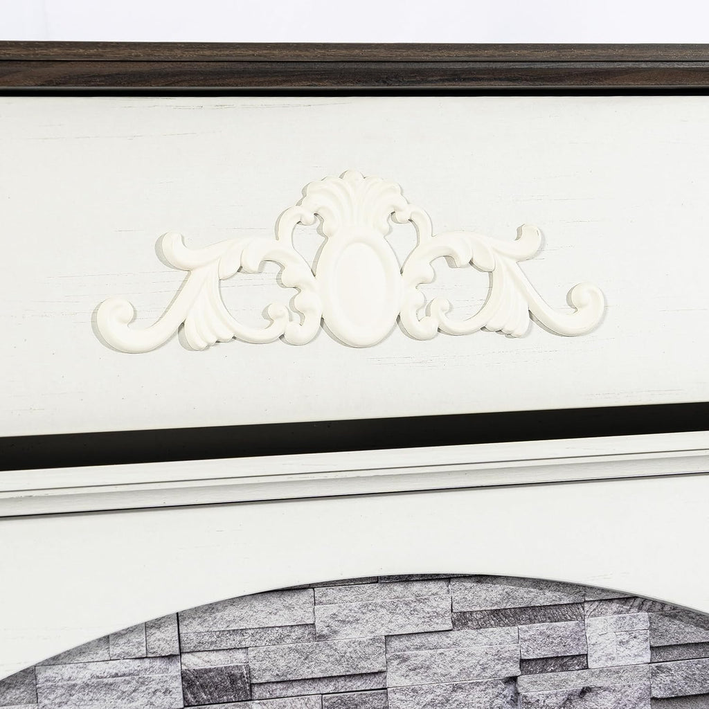51" Electric Fireplace with Mantel, 45" Tall Carved Farmhouse Entertainment Center TV Stand with Storage Cubby and