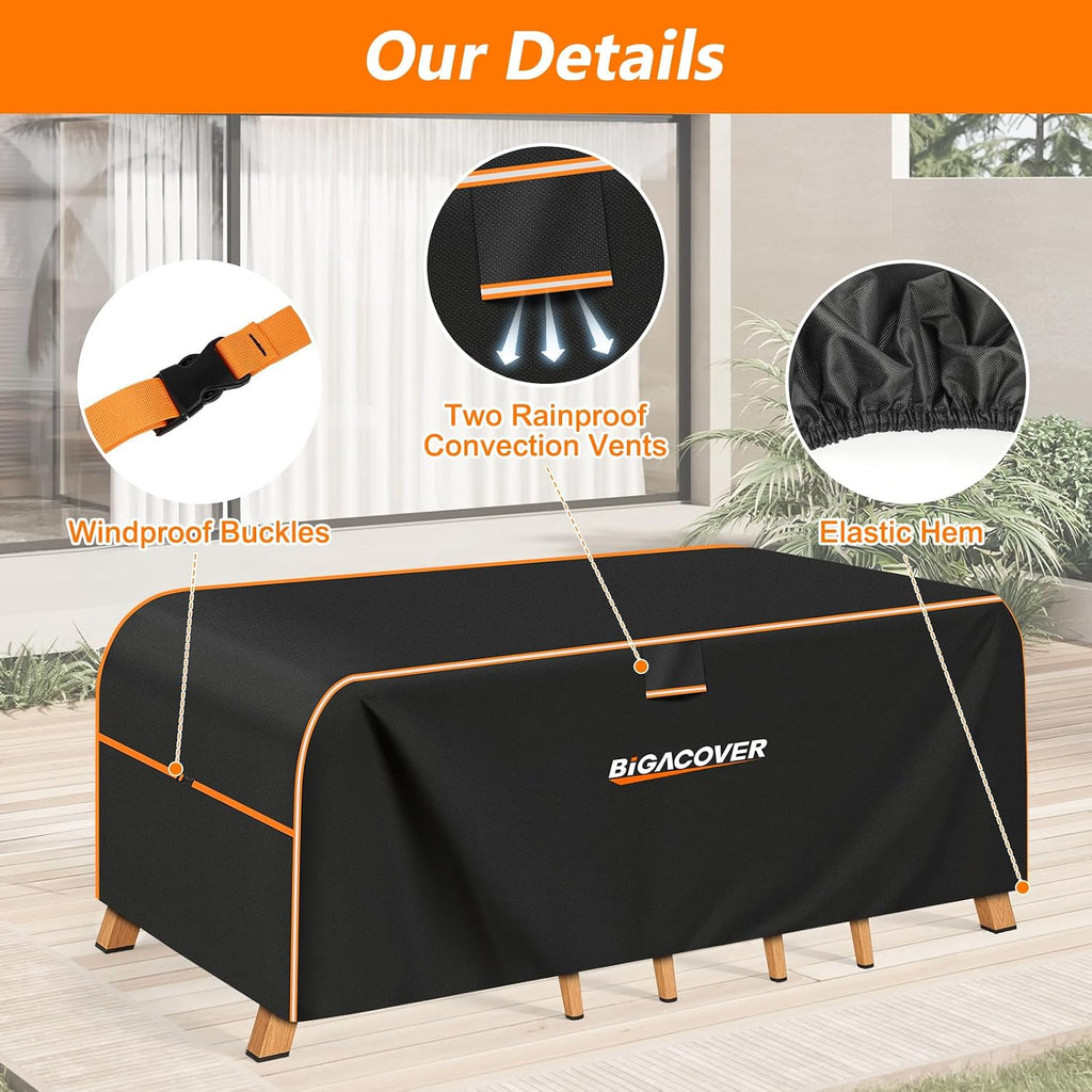 Patio Furniture Cover 110"L x 74"W x 28"H 600D Windproof Patio Table Cover | Outdoor Furniture Cover 600D Oxford