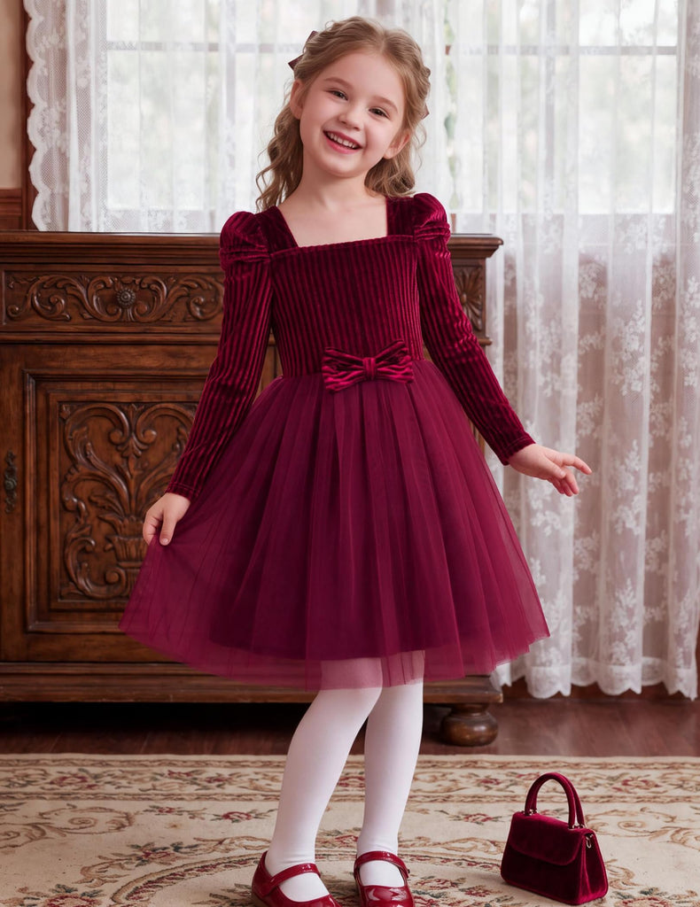 Toddler Christmas Dress Tutu Velvet Burgundy Princess Dresses