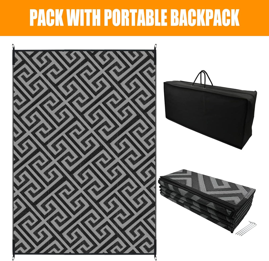 Outdoor Rugs Reversible Waterproof Mat Plastic Straw Rug with Corner Loops & Stakes Non-Fading RV Ca