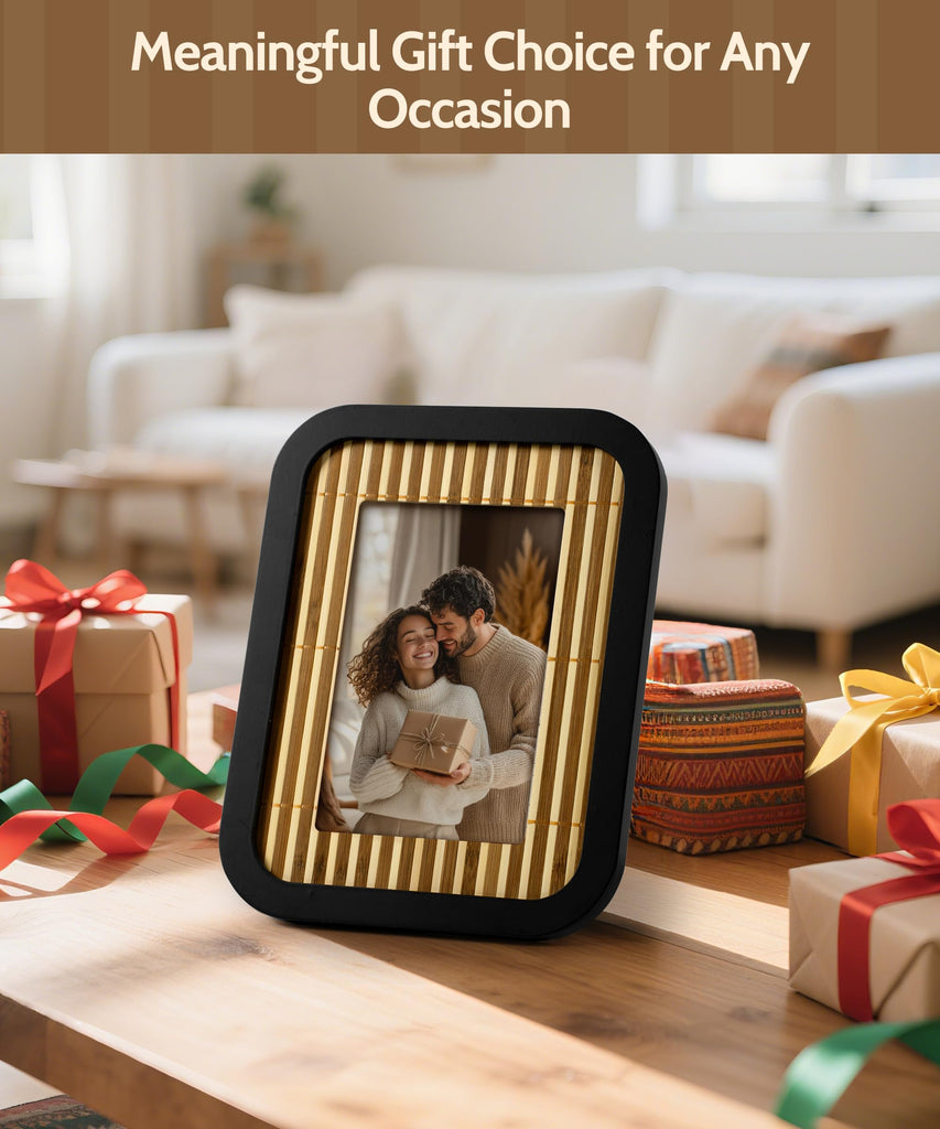 Boho 4x6 Picture Frame Black Bamboo Woven Photo Frame
