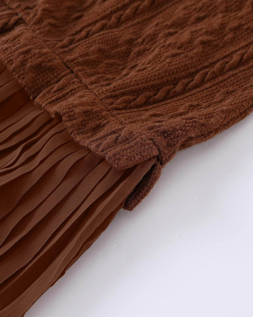 Dresses Cable Knit Twofer Pleated Fall Winter Dress