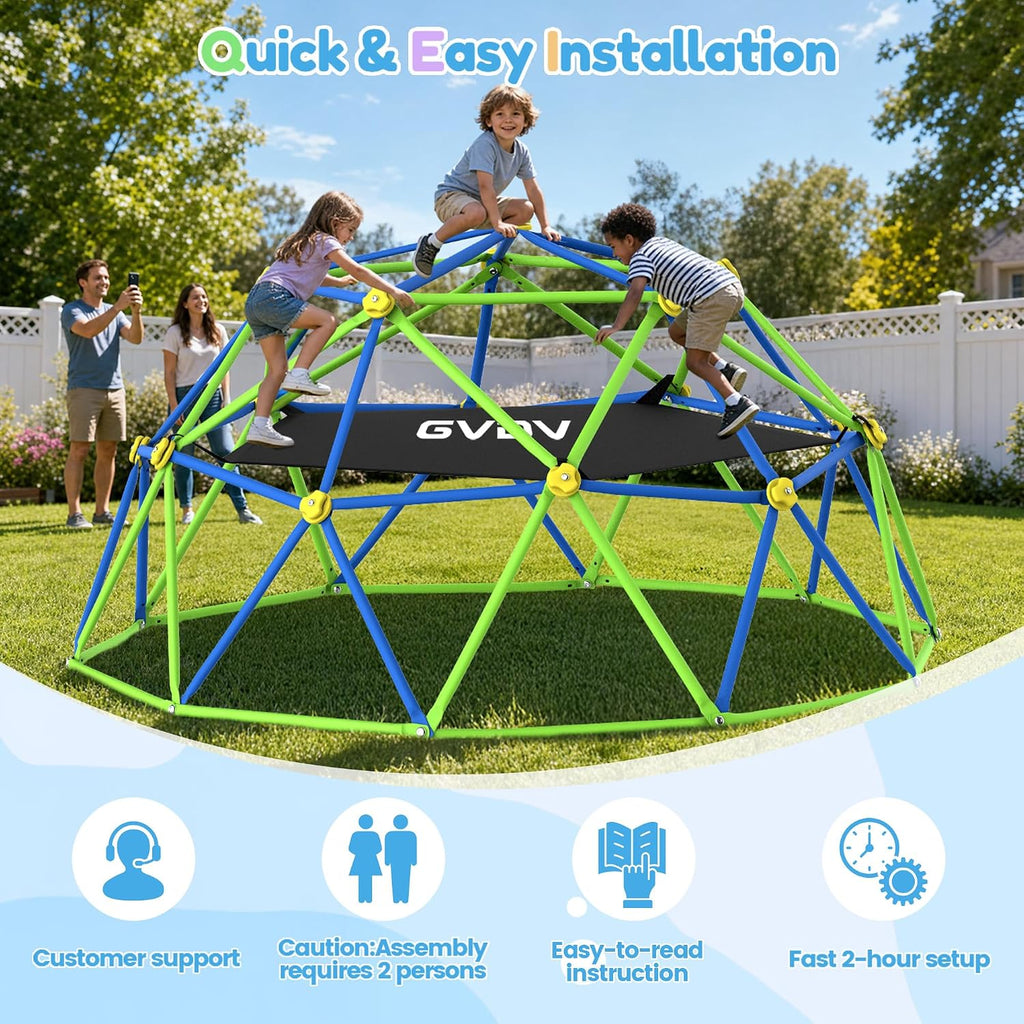 10 FT Climbing Dome with Hammock, Certified Jungle Gym for Kids 3-12