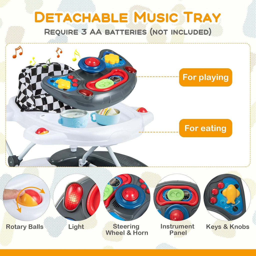 In-1 Baby Walker, Foldable Baby Walker with Wheels, Adjustable Height, Music, Lights, Bouncer & Rocker Mode, Baby
